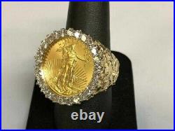 Lady Liberty Coin 4Ct Lab Created Moissanite Nugget Ring 14K Yellow Gold Finish