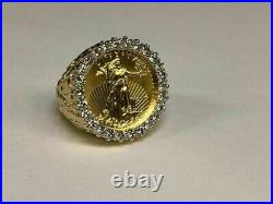 Lady Liberty Coin 4Ct Lab Created Moissanite Nugget Ring 14K Yellow Gold Finish