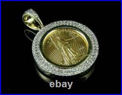 Lady Liberty Coin Diamond Charm Pendant 14k Yellow Gold Over White Diamond