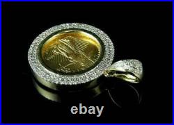 Lady Liberty Coin Diamond Charm Pendant 14k Yellow Gold Over White Diamond