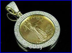 Lady Liberty Coin Pave Pendant 2CT Real Moissanite 14K Yellow Gold Silver Plated