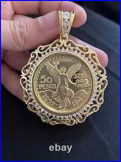 Lady Liberty Coin Pendant 14K Yellow Gold Plated Silver1Ct Round Moissanite