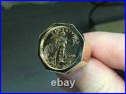 Lady Liberty Coin Ring Round Without Stone Beauty Ring 14K Yellow Gold Finish