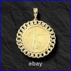 Lady Liberty Coin With Curb Link Without Chain Pendant 14k Yellow Gold Plated
