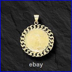 Lady Liberty Coin With Curb Link Without Chain Pendant 14k Yellow Gold Plated