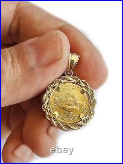 Lady Liberty Gold Coin Pendant American Eagle 14k Yellow Gold Rope Chain Frame