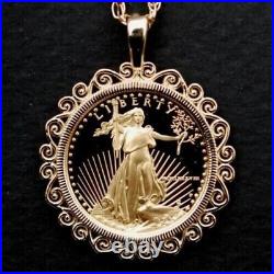 Lady Liberty Gold Coin Without Stone Pendant Free Chain 14k Yellow Gold Over
