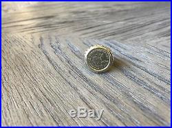 Large 14K round mens ring with a 1/10 krugerrand 1980 coin. Unique design heavy