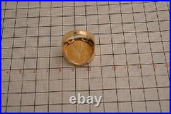 Large 14ct Men's Gold Ring with 1910 20 Franc Marianne Rooster French Gold Coin