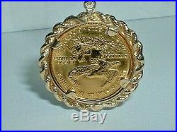Liberty 1/10 Oz $5 Dollar Fine Gold Eagle Coin With 14k Gold Frame Pendant Charm