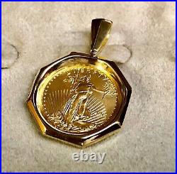 Liberty 20 mm Coin Pendant 14k Yellow Gold Finish Free chain Without Stone