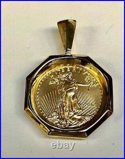 Liberty 20 mm Coin Pendant 14k Yellow Gold Finish Free chain Without Stone
