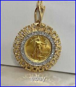 Liberty Coin Lab Created Diamond Mounted 14k Yellow Gold Over Double Row Pendant