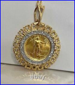 Liberty Coin Lab Created Diamond Mounted 14k Yellow Gold plated Pendant