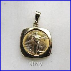 Liberty Coin Pendant Free Chain 14k Yellow Gold Plated 925 Sterling Silver