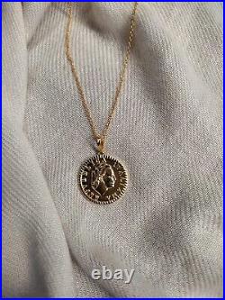 Lire Coin With Bezel Custom Pendant Chain 14k Yellow Gold Plated Without Stone
