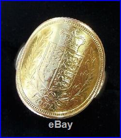 Lucky' 22ct Gold Golden Jubilee Half Sovereign Ring on 9ct Gold Band, Size P1/2