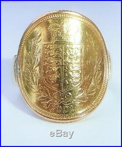 Lucky' 22ct Gold Golden Jubilee Half Sovereign Ring on 9ct Gold Band, Size P1/2