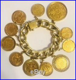 MASSIVE XTRA HEAVY ESTATE GOLD 11COIN BRACELET 14k 22k. MUST SEE. ONE OF A KIND
