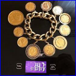 MASSIVE XTRA HEAVY ESTATE GOLD 11COIN BRACELET 14k 22k. MUST SEE. ONE OF A KIND