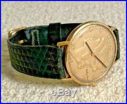 MATHEY TISSOT Liberty Coin Watch 14k Yellow Gold Case 34mm 17 Jewels