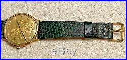 MATHEY TISSOT Liberty Coin Watch 14k Yellow Gold Case 34mm 17 Jewels