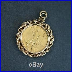 MCMXC 1990 22K Solid Gold Eagle & 18K Rope Chain Coin Holder Pendant Charm A1093