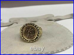 MEXICAN DOS PESOS Coin Men's Ring Without Stone Ring 14 K Yellow Gold Plated