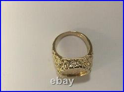 MEXICAN DOS PESOS Coin Shape Engagement Men's Band Ring 14K Yellow Gold Finish