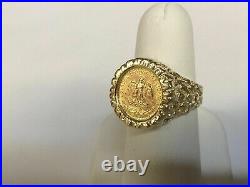 MEXICAN DOS PESOS Coin Shape Engagement Men's Band Ring 14K Yellow Gold Finish