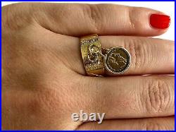 Maximiliano Emperador Imperio Mexicano Coin Ladies 14K Yellow Gold Ring Sz 6.75