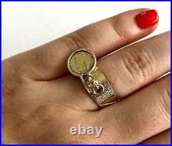 Maximiliano Emperador Imperio Mexicano Coin Ladies 14K Yellow Gold Ring Sz 6.75