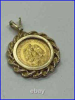 Men's 0.10Ct Moissanite 1945 Dos Pesos 20 Coin Pendant 14K Yellow Gold Plated