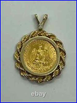 Men's 0.10Ct Moissanite 1945 Dos Pesos 20 Coin Pendant 14K Yellow Gold Plated