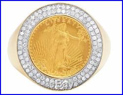 Men's 10K Yellow Gold Genuine Diamond 1/10 Oz Lady Liberty Coin Ring 1/2 Ct 22MM