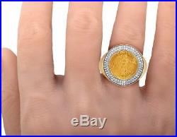 Men's 10K Yellow Gold Genuine Diamond 1/10 Oz Lady Liberty Coin Ring 1/2 Ct 22MM