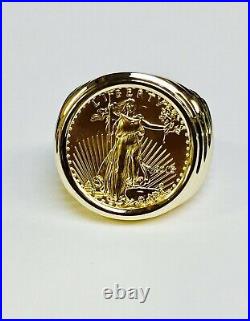 Men's 20 Coin American Liberty in Wedding Ring 14k Solid Yellow Gold Finish
