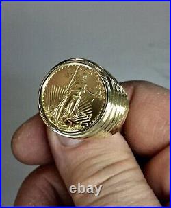 Men's 20 Coin American Liberty in Wedding Ring 14k Solid Yellow Gold Finish
