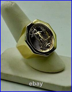 Men's 20 mm American Eagle Coin Ring with Vintage 14K Yellow Gold Finish