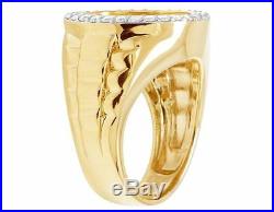 Men's 24K Yellow Gold Genuine Diamond 1/10 Oz Lady Liberty Coin Ring 3/4 Ct 20MM