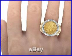 Men's 24K Yellow Gold Genuine Diamond 1/10 Oz Lady Liberty Coin Ring 3/4 Ct 20MM
