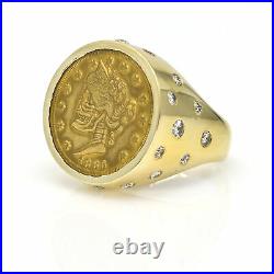 Men's Diamond Skull Liberty Coin Ring in 14k 22k Yellow Gold (1.00 ct tw)