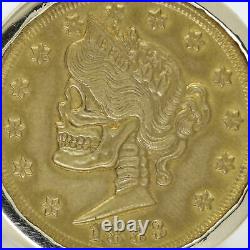 Men's Diamond Skull Liberty Coin Ring in 14k 22k Yellow Gold (1.00 ct tw)