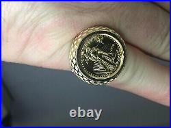 Men's Without Stone 20 MM COIN RING AMERICAN EAGLE COIN 14K Yellow Gold Plated
