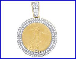Mens 10K Yellow Gold Statue Of Liberty 24K Coin Real Diamond Charm Pendant. 45CT