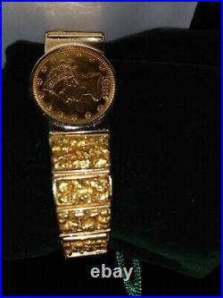 Mens $10 Gold Coin Alasken Gold nugget Custom Made bracelet fine jewelry
