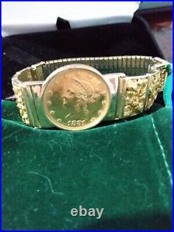 Mens $10 Gold Coin Alasken Gold nugget Custom Made bracelet fine jewelry