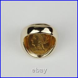 Mens 14k Yellow Gold, 1907 US Quarter Eagle Coin Pinky Ring Size 6.25