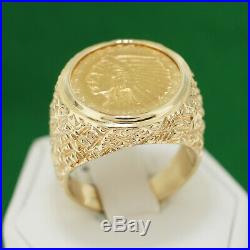Mens Big 14k Yellow Gold 1913 $2 1/2 Dollar. 999 Indian Head Coin Ring Sz 10.75