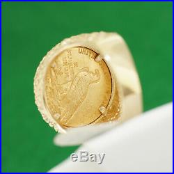 Mens Big 14k Yellow Gold 1913 $2 1/2 Dollar. 999 Indian Head Coin Ring Sz 10.75